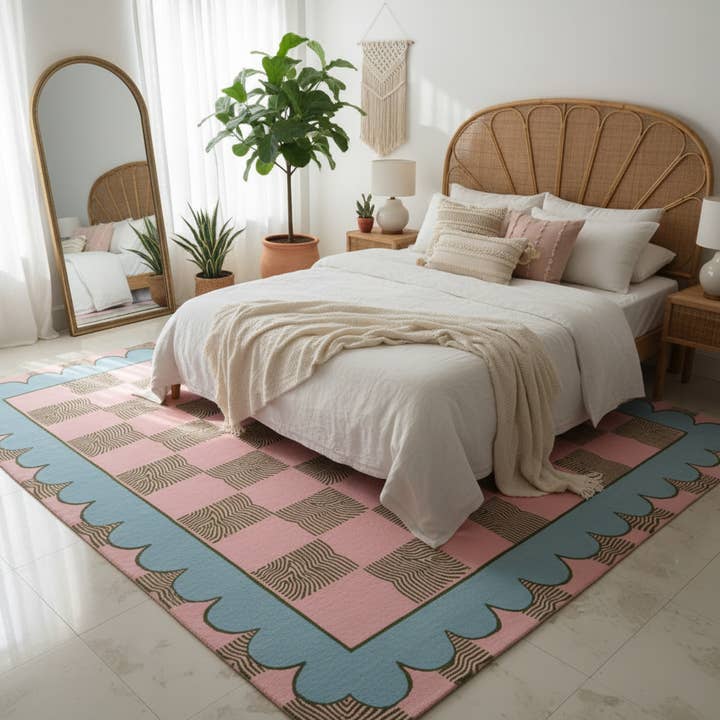 Maia Homes - Wholesale Area Rug - Leaf Checker Scallop Pastel Hand Tufted Rug1