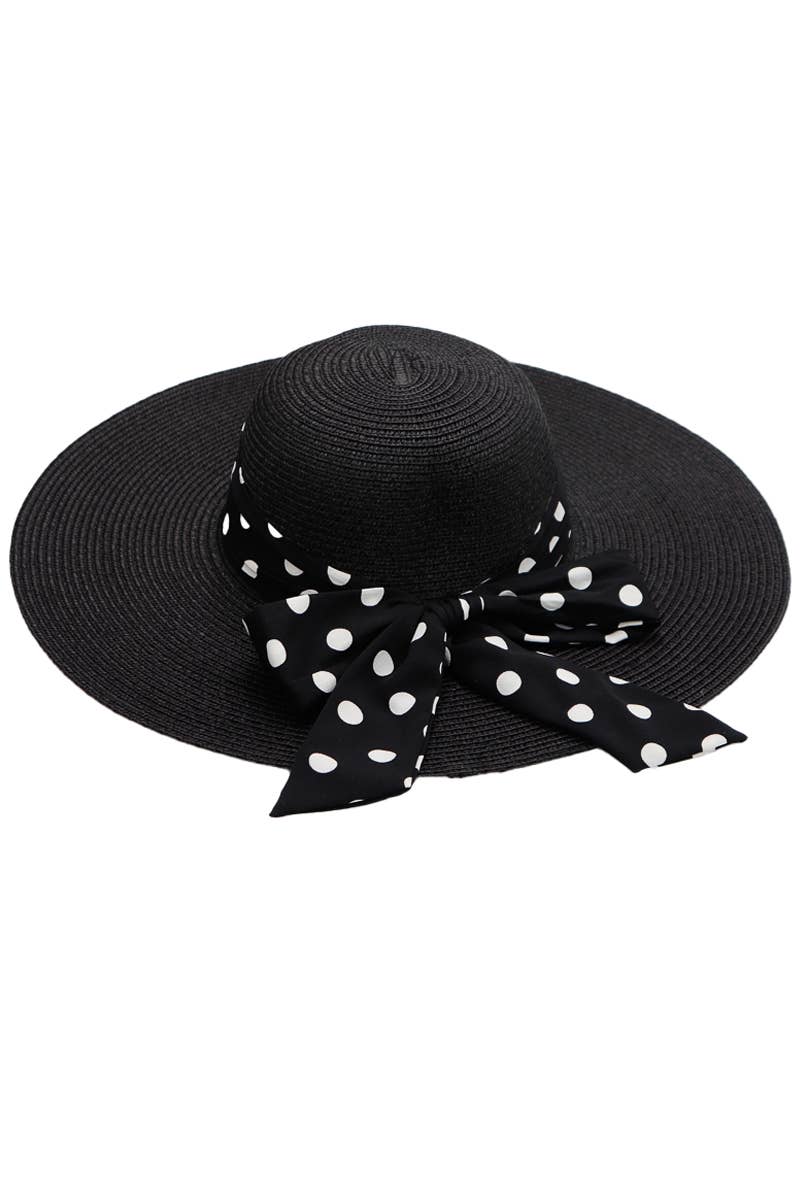 Cap Zone - Wholesale Straw Hat - Women's - Polka Dot Ribbon Tight Weave Straw Floppy Sun Hat6