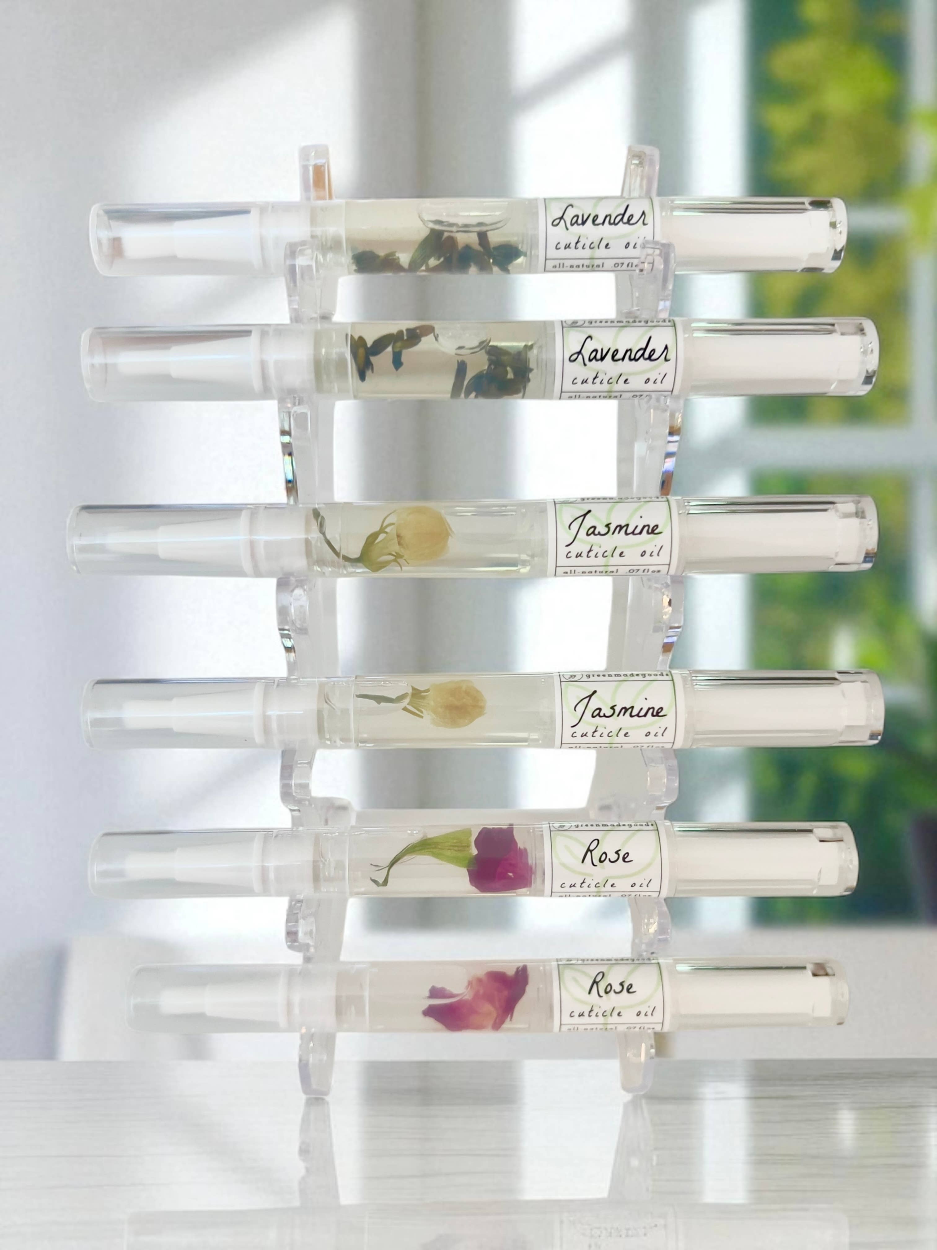 Greenmade goods - Wholesale Cuticle Oil - Cuticle Oil 6 Slot Display + 12 Lavender, Jasmine, Rose Pens1