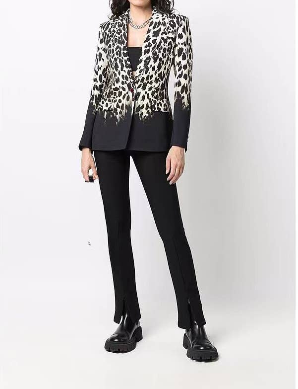 Noir BL043L Blazer à imprimé léopard Blazer à imprimé dégradé décontracté en vente sur Faire4