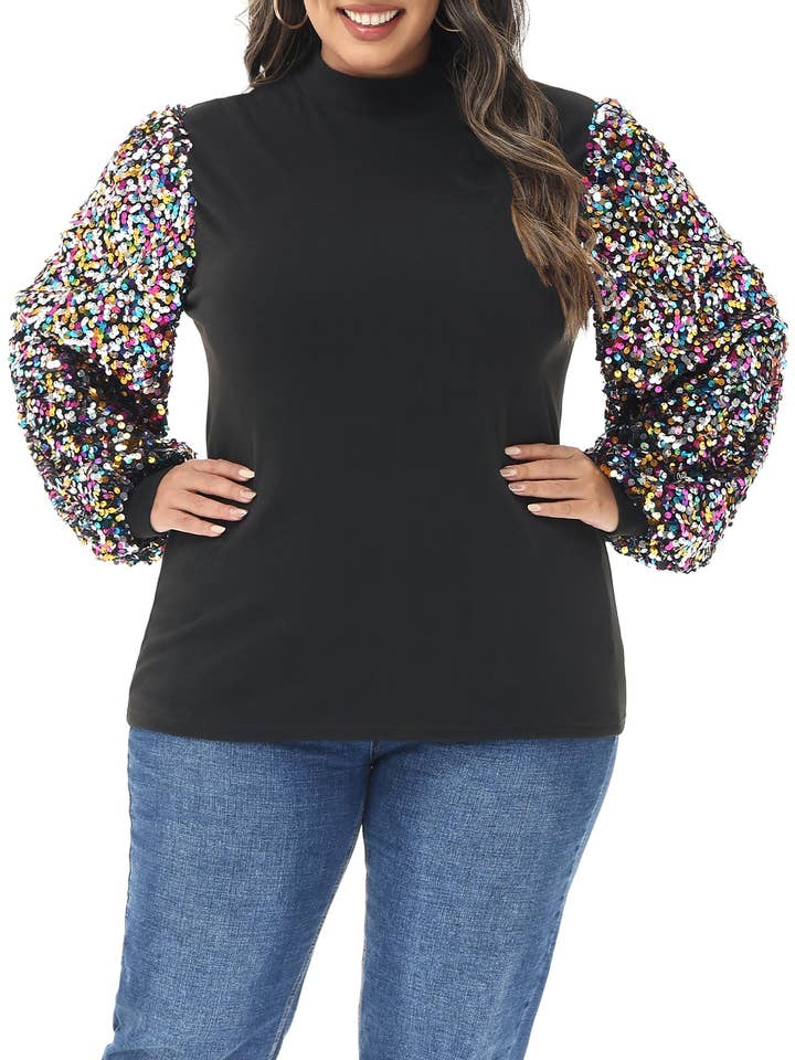 Sweat-shirt à sequins scintillants de grande taille pour femmes pour la vente par Anna Kaci Wholesale
