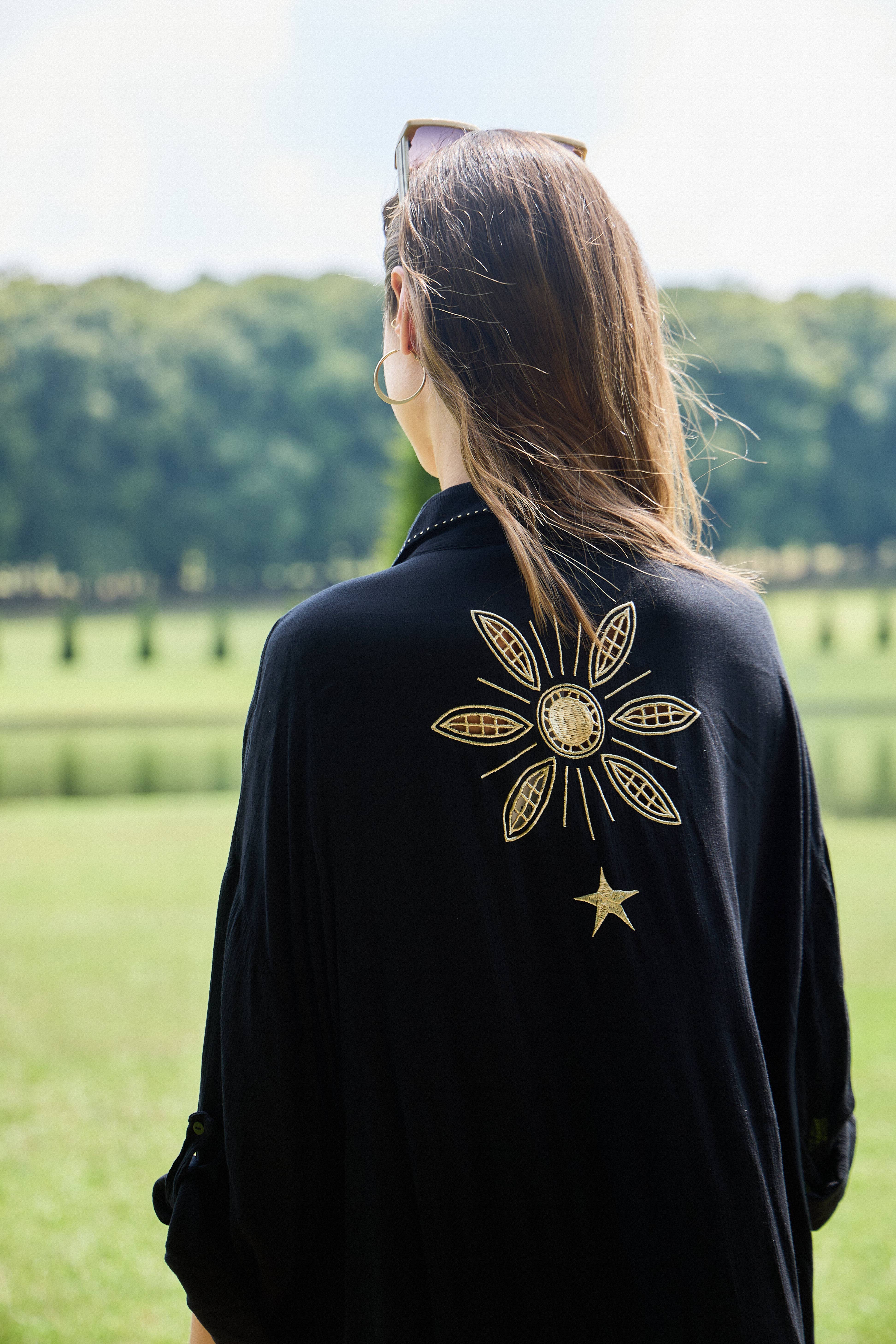 Black Embroidered shirt dress, V-neck, flared cut for wholesale on Faire2