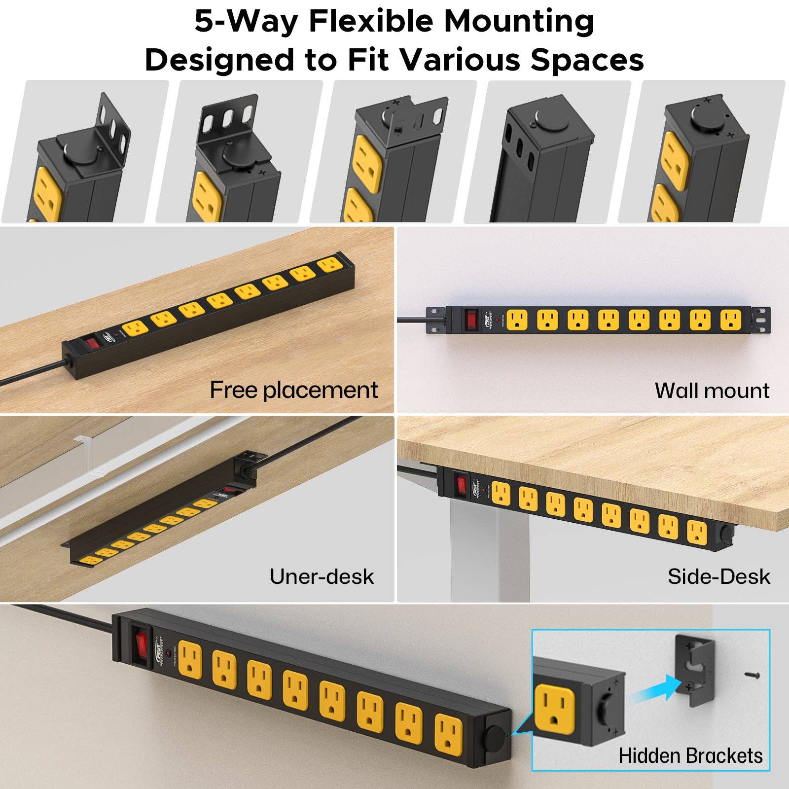 Rocket Socket Technology - Wholesale Power Adapter - CRST Mountable Long Power Strip, 8 Outlets or 12 outlets 2100 Joules Surge Protector, Slim Metal Power Bar with 6FT Extension Cord, ETL Listed.3