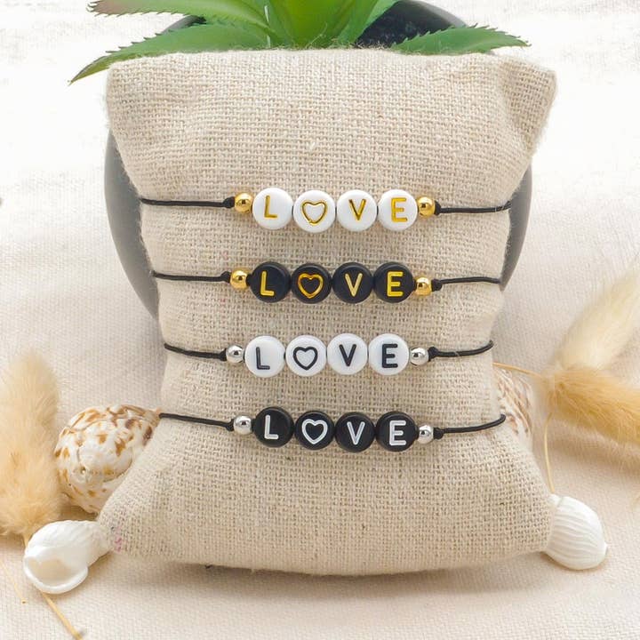 LOVE bracelet with pearls and letters for wholesale by Créative Perles