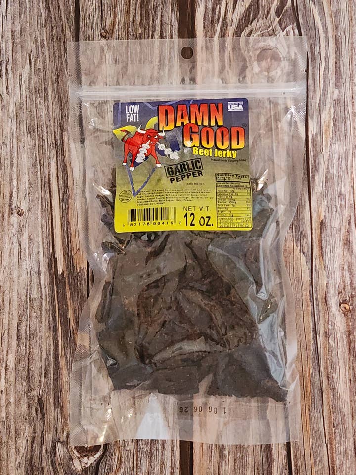 12 oz de bœuf séché à l'ail pour la vente par Damn Good Beef Jerky