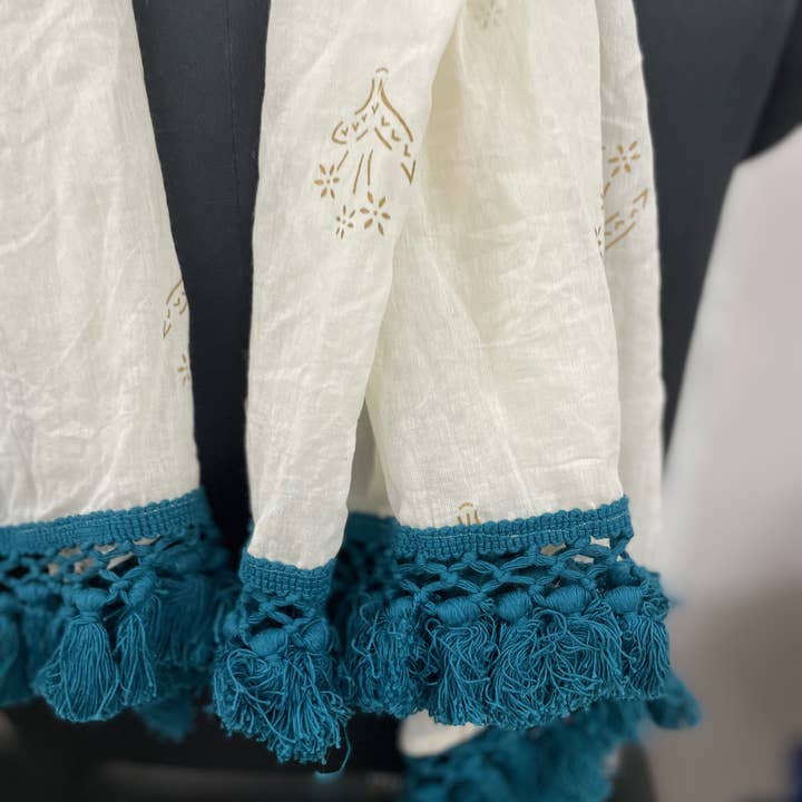 Sewing New Futures, Inc - Wholesale Scarf - Women's - Cream-Golden Woven Cotton Long Scarf5