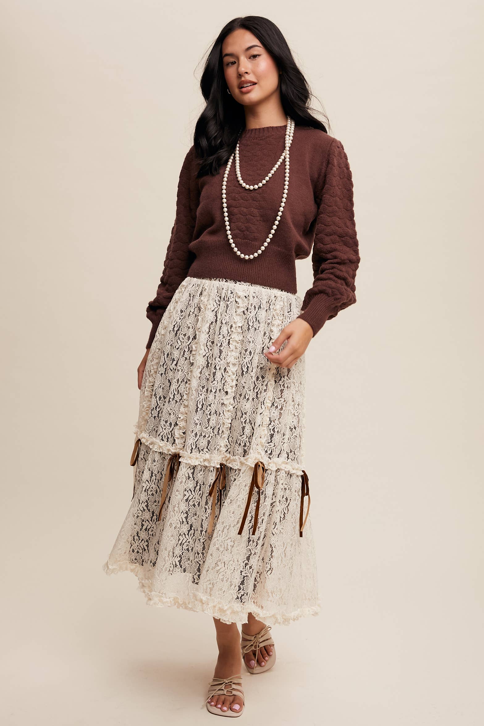 Listicle – wholesale Skirt – Women’s – Lace Midi Skirt with Ribbon Details29