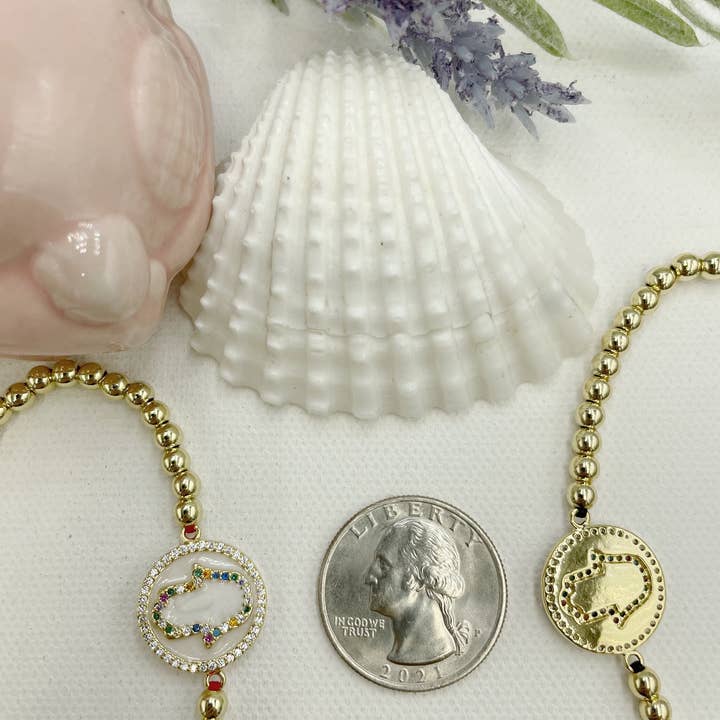 Zirconia Mother of Pearl Hamsa Hand Beaded Bracelet for wholesale by Cherie by Cherie