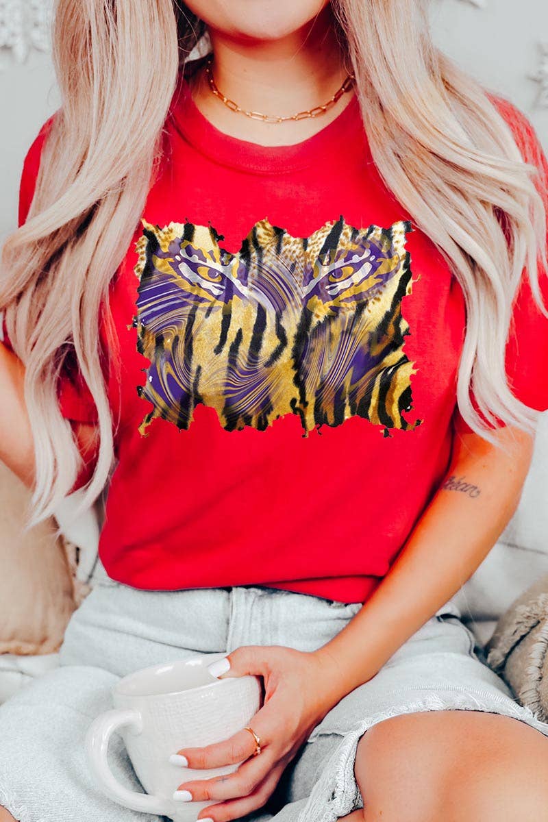 COLORBEAR - Wholesale Screen Printed T-Shirt - Women's - TIGER,LSU,FOOTBALL UNISEX SHORT SLEEVE,GRAPHIC TEE,GRAPHIC13