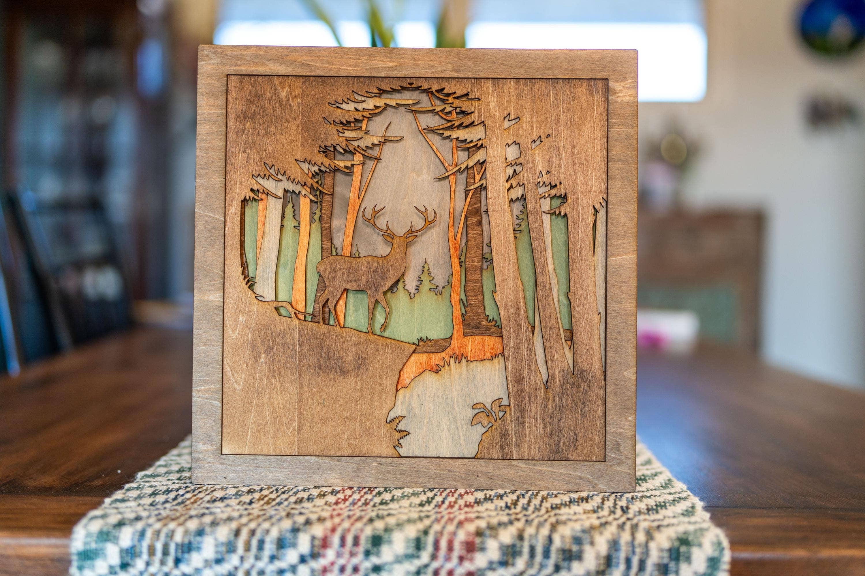 Carving Nomad - Wholesale Wall Accent - 3D Layered Woodcut Deer Forest Wall Art Handcrafted0
