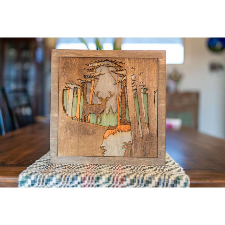 Carving Nomad - Wholesale Wall Accent - 3D Layered Woodcut Deer Forest Wall Art Handcrafted