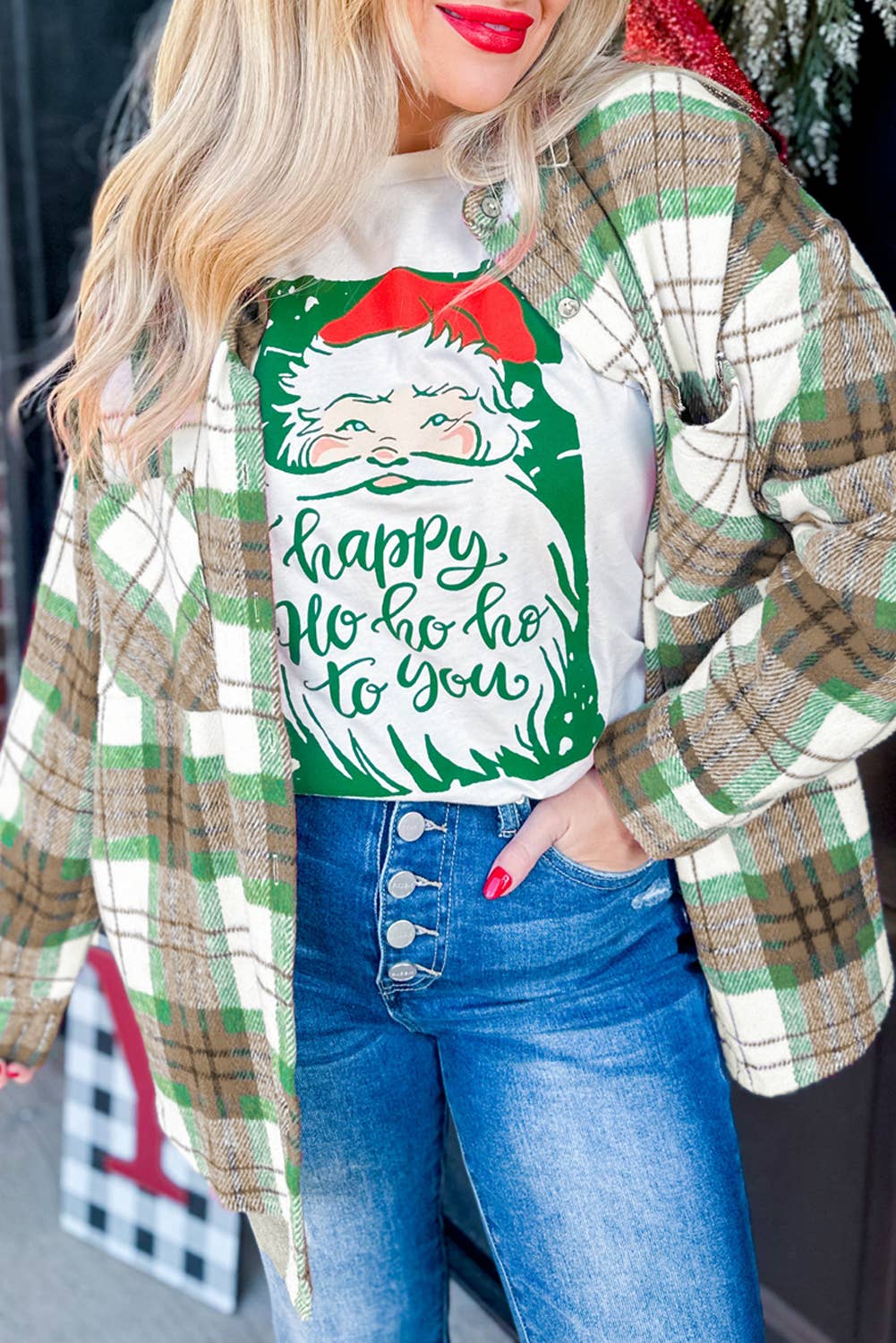 Babs + Birdie – wholesale Shirt Jacket/Shacket - Women’s – Rudolph | Christmas Plaid Casual Flannel Shacket6