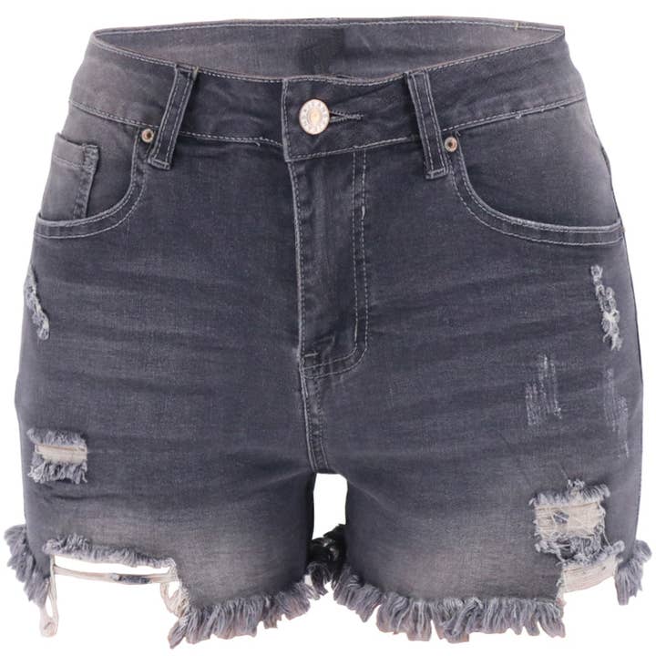 Lovesoft - Wholesale Shorts - Women's - High-Waisted Ripped Stretch Denim Shorts for Summer