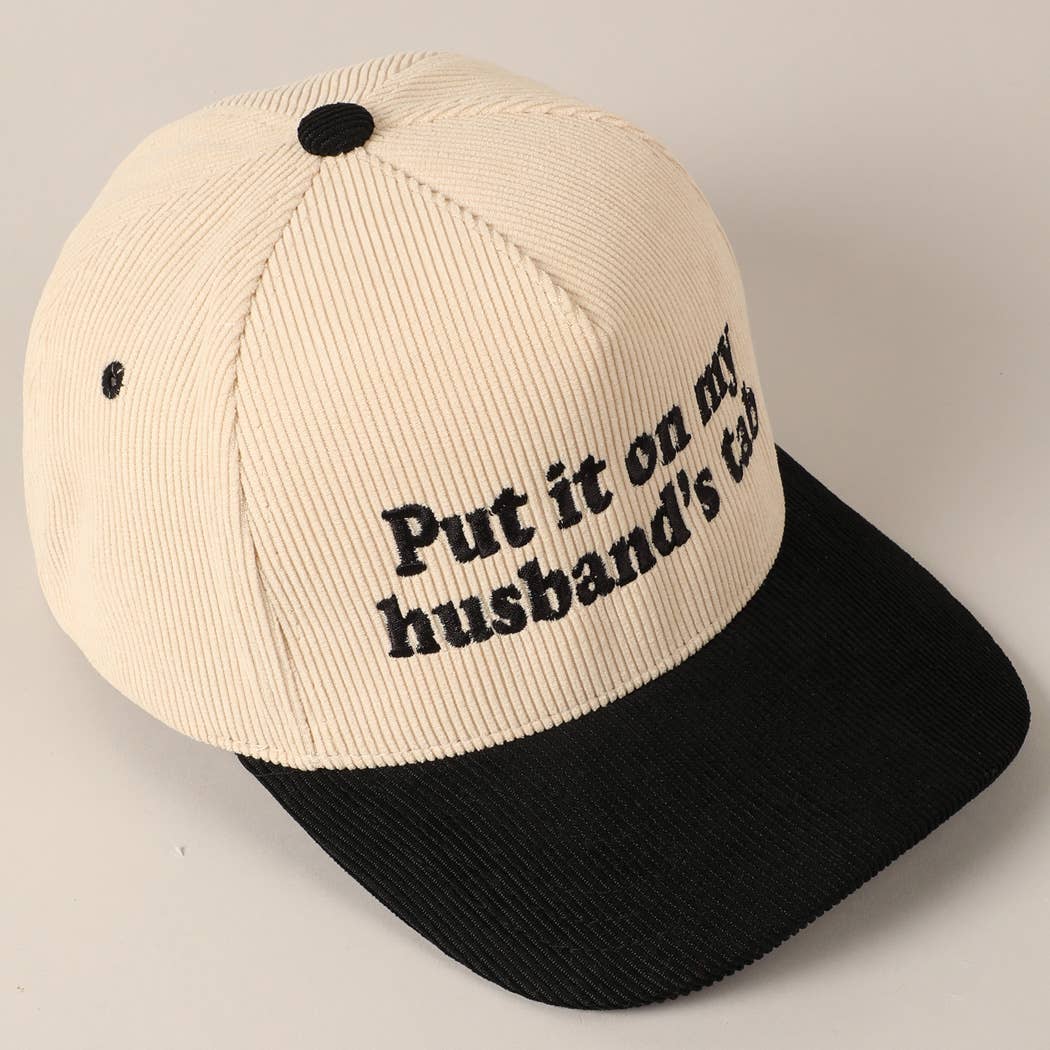 Fashion City - Wholesale Baseball Cap - Unisex - Put it on my husband's tab Two-Tone Corduroy Cap7