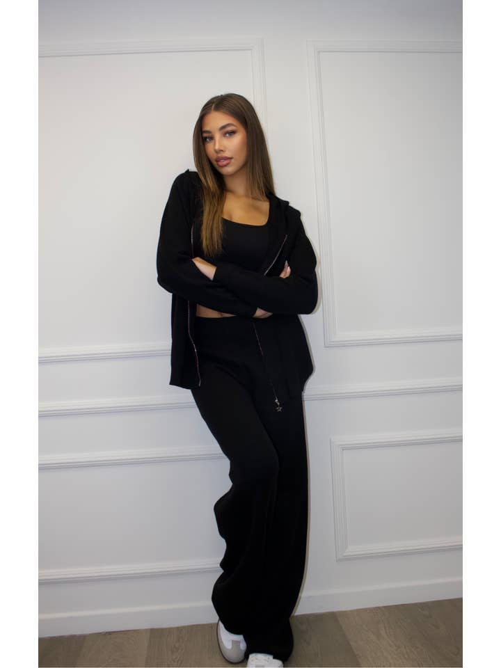 Chilli Girl Collection - Wholesale Top & Pant Set (NOT Loungewear) - Women's - Hooded zip cardigan & wideleg pants set with raised pattern10