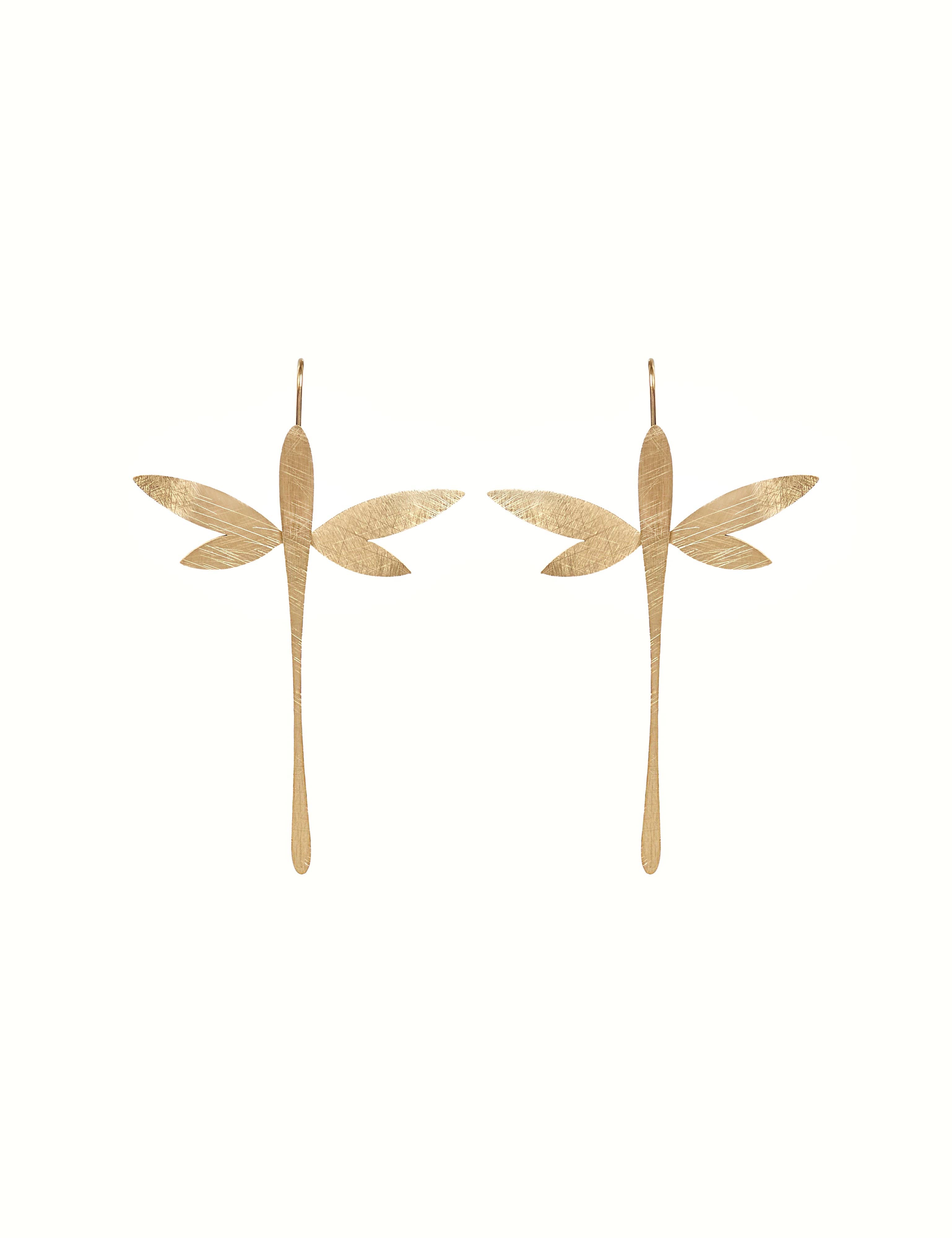 Cassette Barcelona - Wholesale Hangende/ronde oorbellen - Matte gouden oorbellen met libel1