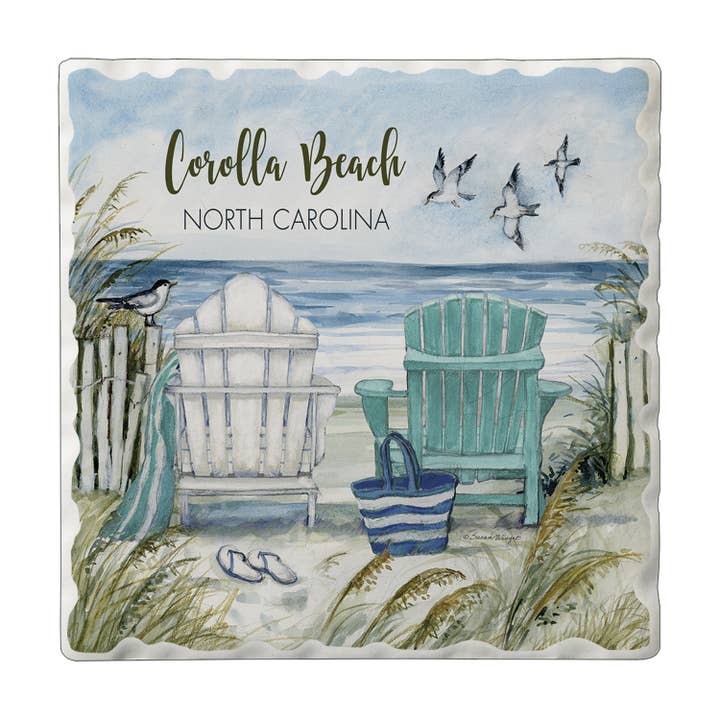 CounterArt/Highland Home/Thirstystone/CoasterStone - Wholesale Coasters - Name Drop Blue & White Chairs Single Tumbled Tile Coaster