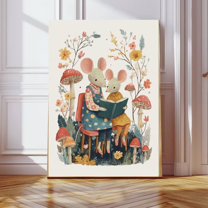 Cute Mummy Mouse Reading Book Art Print for wholesale by Kumo Art Prints