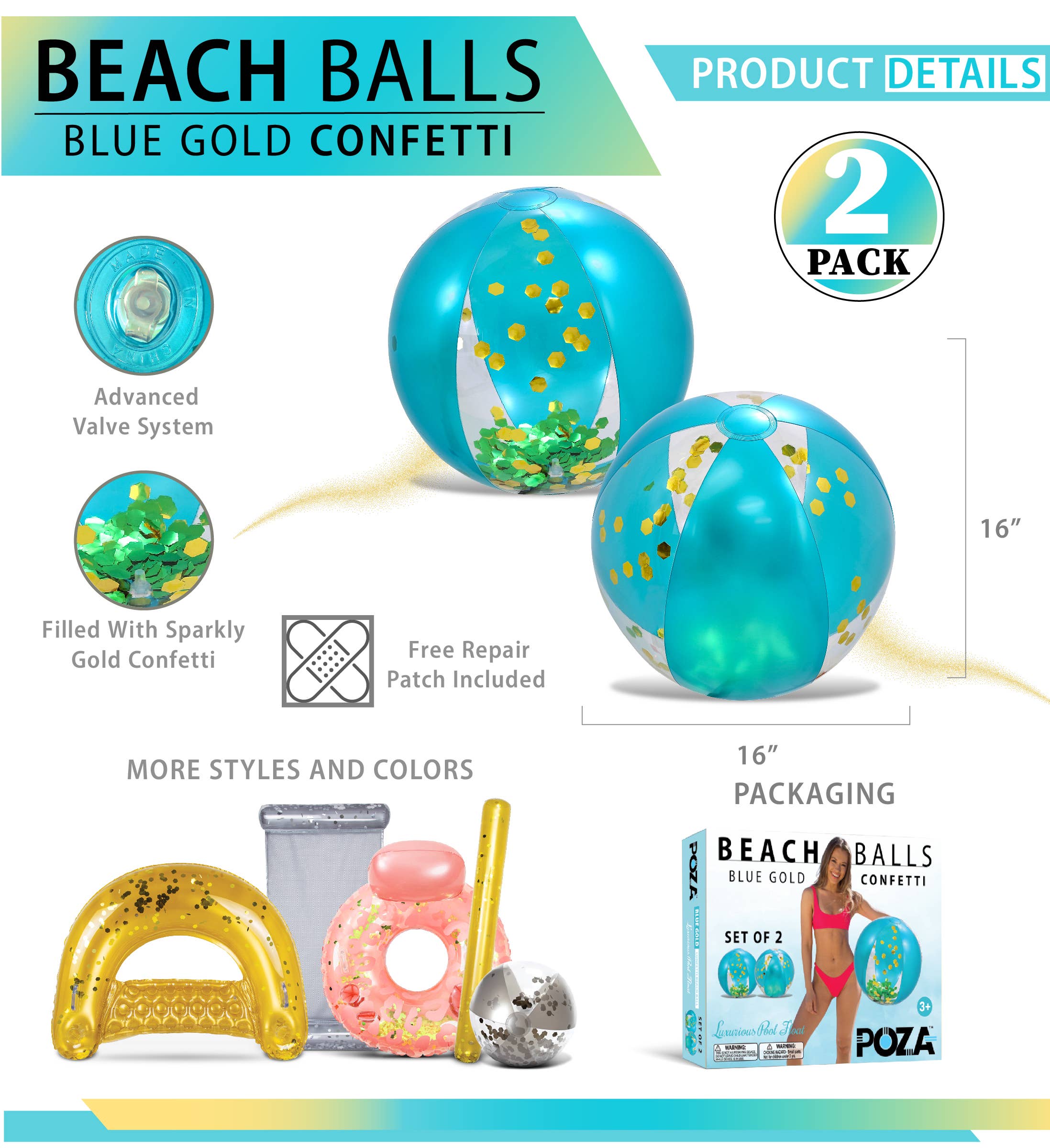 Cota Global - Wholesale Inflatables - Pool Float - 16" Blue Gold Ball - Set Of 21