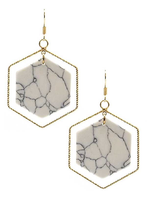 (L333) BRINCO DE ARGOLA HEXAGONAL EM PEDRA SEMI PRECIOSA por atacado de Jewelry Max
