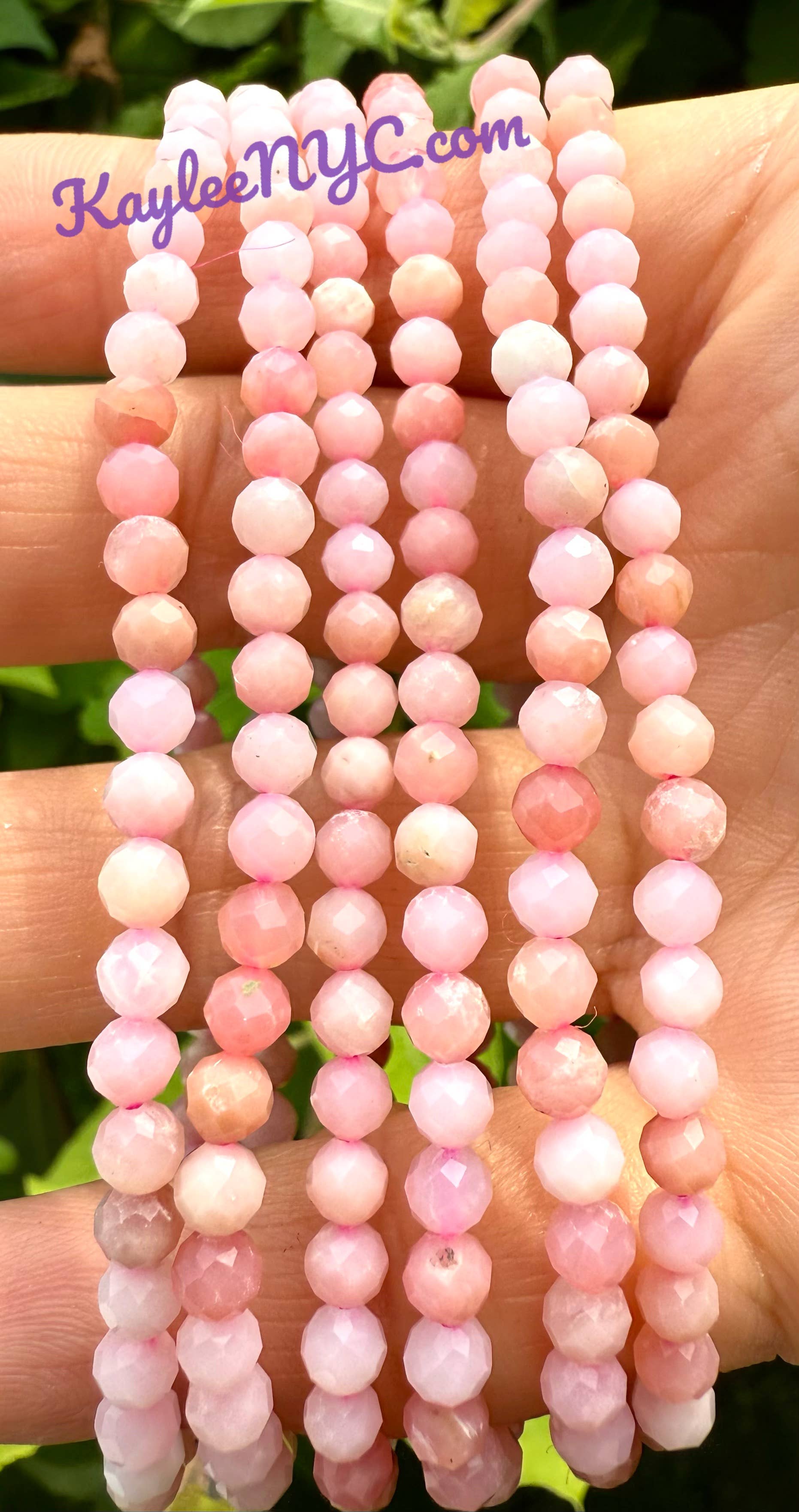 KayleeNYC - Wholesale Beaded Bracelet - 4mm Faceted Natural Pink Opal 7.5”Crystal Bracelet4