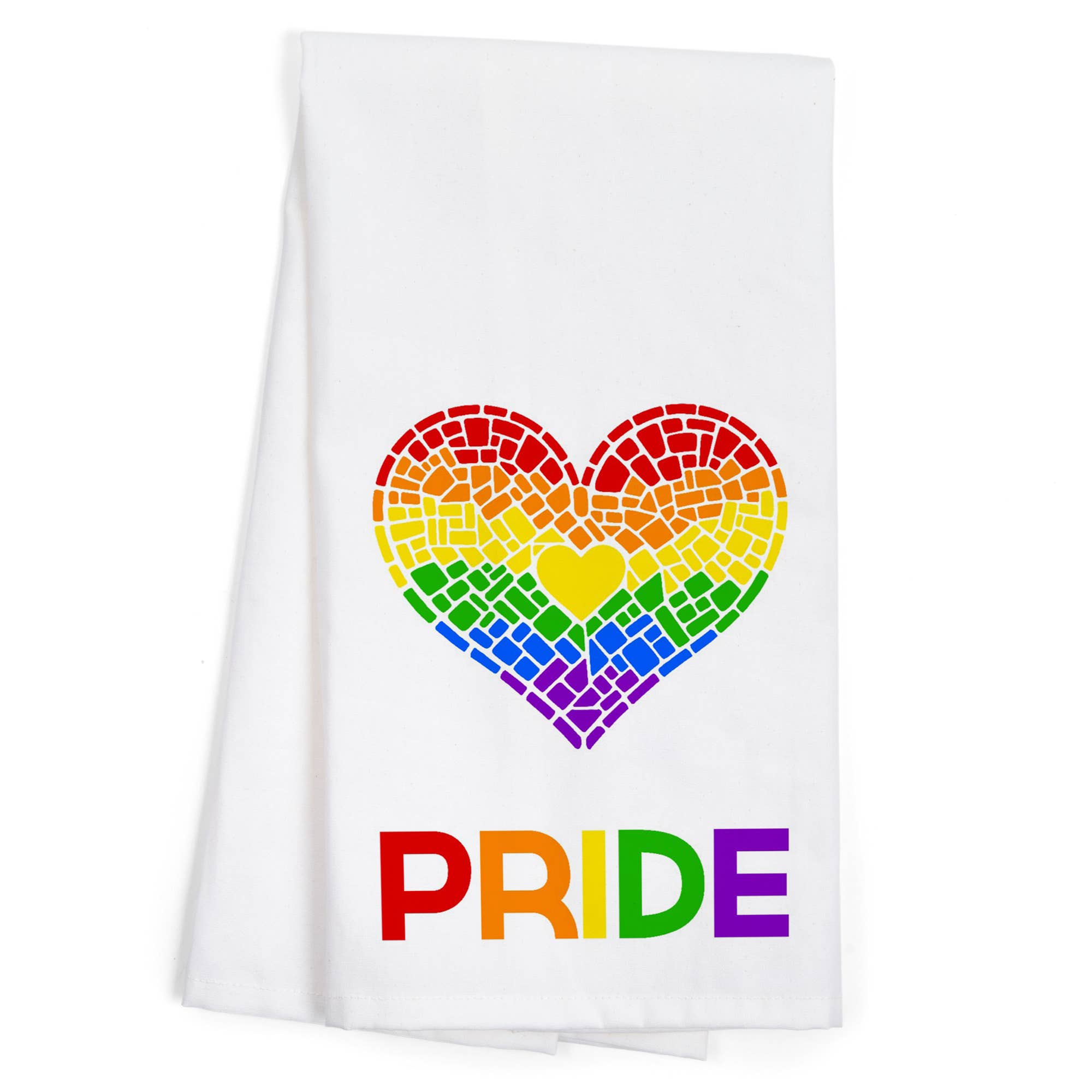 Lantern Press - Wholesale Tea Towel - ORGANIC TEA TOWEL Gay Pride, Mosaic Heart, Pride Colours0
