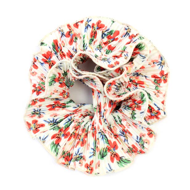 Extra Large - Double layered flower print white ribbed scrun for wholesale by Inca UK