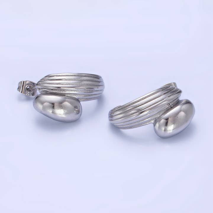 Aim Eternal - Wholesale Hoop Earrings - Stainless Steel 24mm Double Molten Lined C-Shaped Earrings1