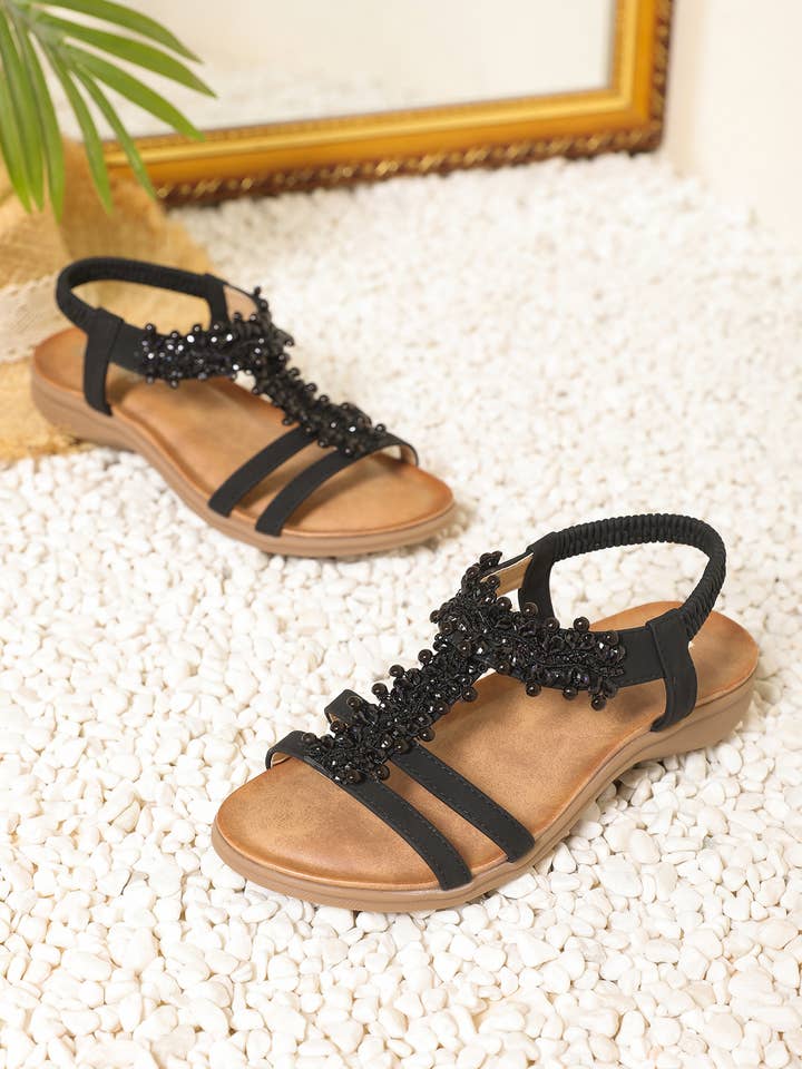 Rentoes – Großhandel Sandalen – Damen – Flache Damensandale mit Strassperlen JS698-137