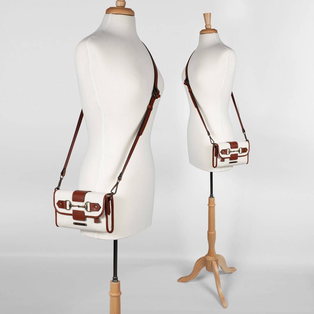 URBAN-EQUESTRIAN - Wholesale Crossbody Bag - Women's - Dalton - Horse Bit Crossbody Luxury Leather Handbag in Cognac on Ivory7