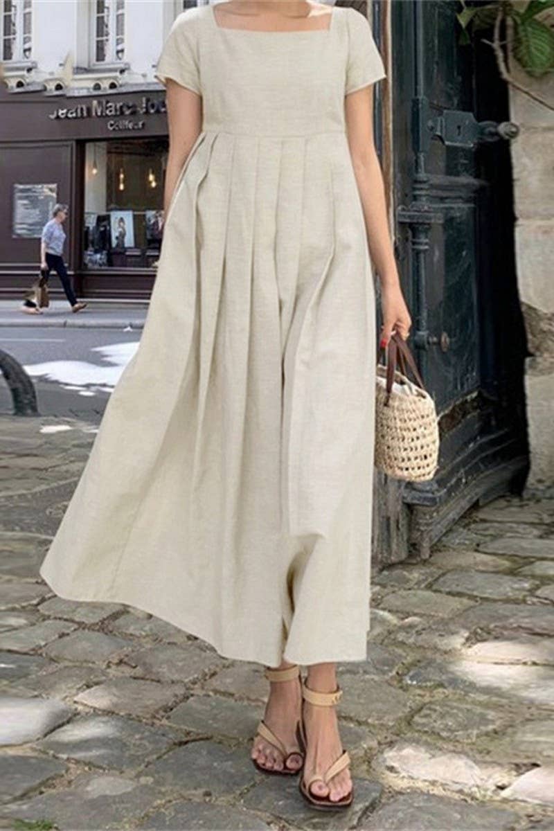 NINEXIS - Wholesale Dress - Women's - CWDMD3157_COTTON AND LINEN  SQUARE NECK LONG DRESS0