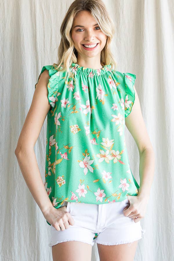 7th Ray - Wholesale Blouse - Women's - Boho Floral Ruffle Sleeve  Shirred Neckline Blouse T47937