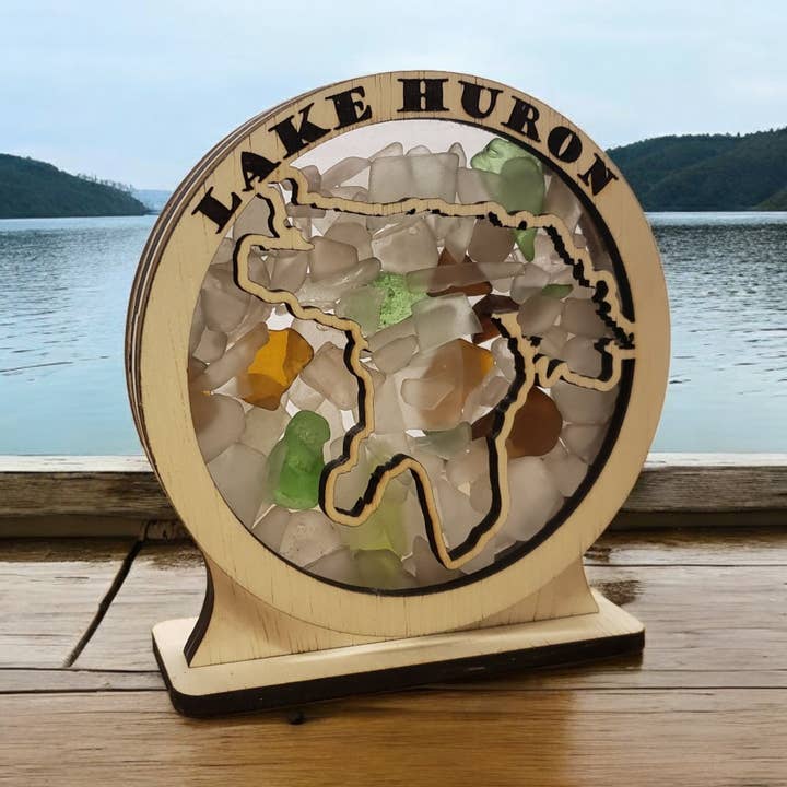 Lake Huron Shadowbox-Display, rund, aus Seeglas, 4 Ausführungen für den Großhandel von Sea Glass Displays