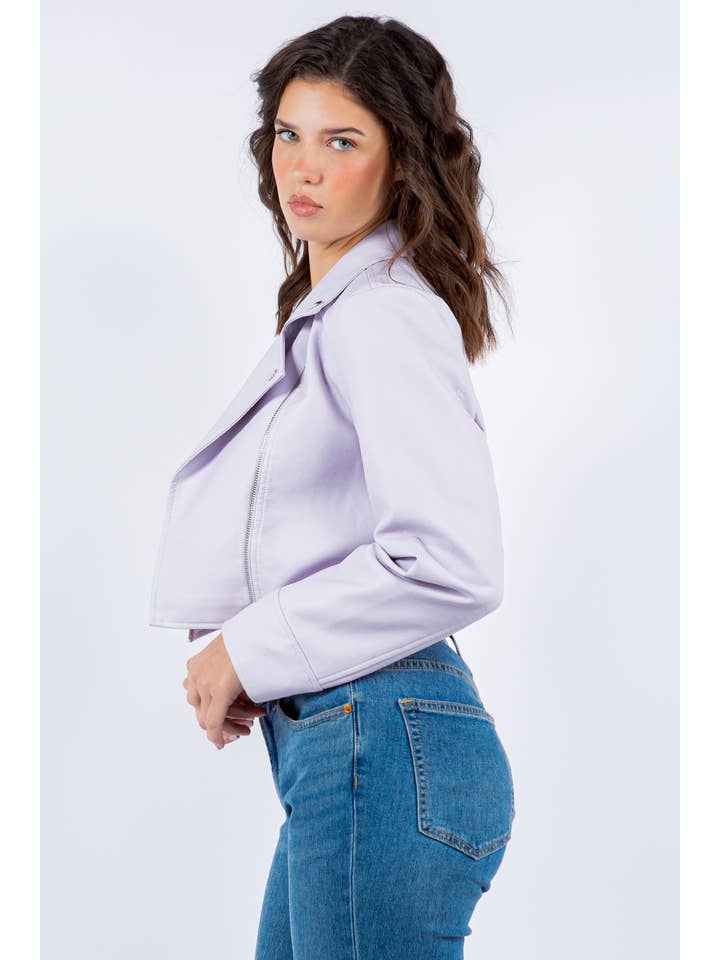 Veracci – wholesale Leather jacket – Women′s – Faux Leather Cropped Moto Jacket15