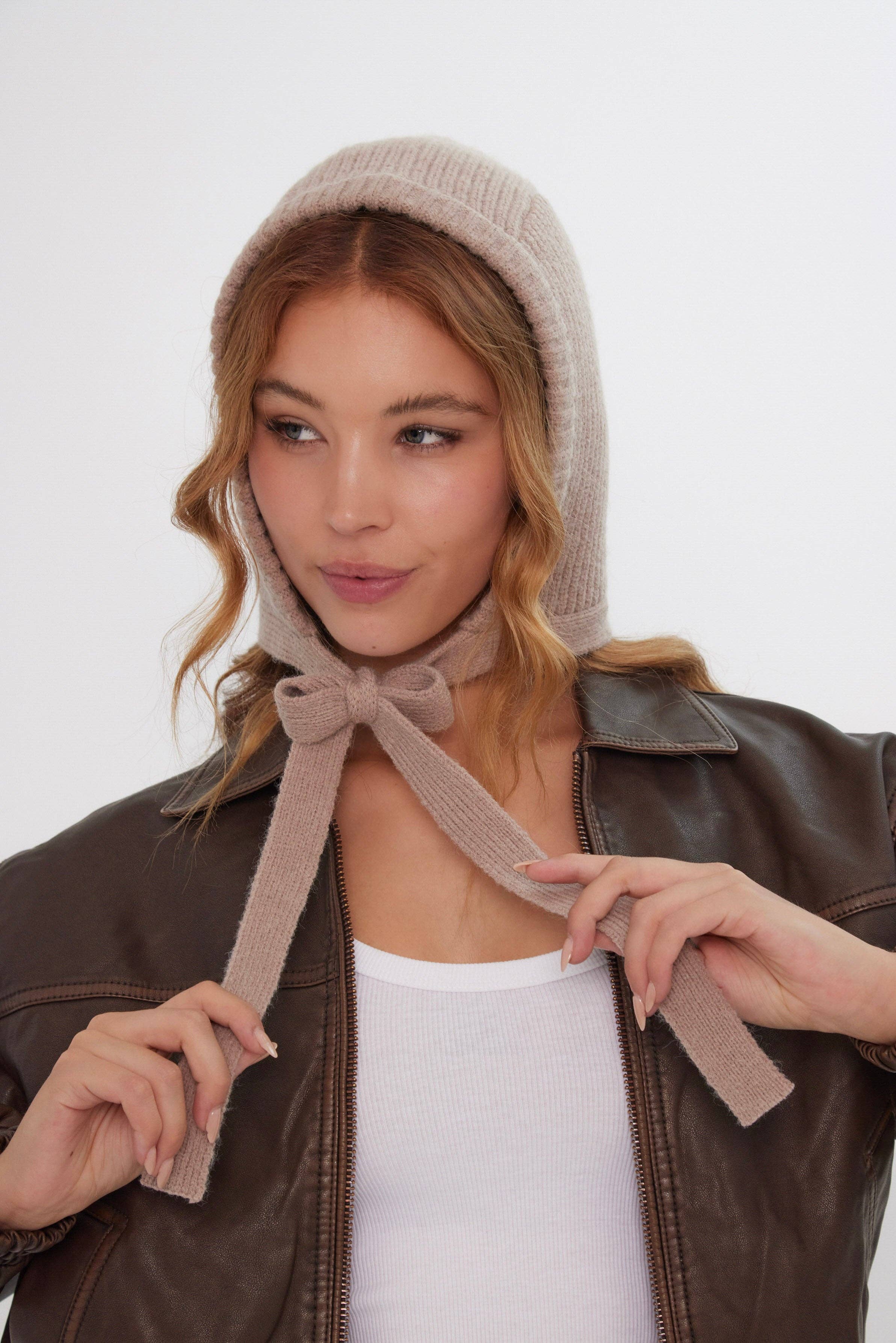 Knitted Bonnet in Light Brown for wholesale on Faire4