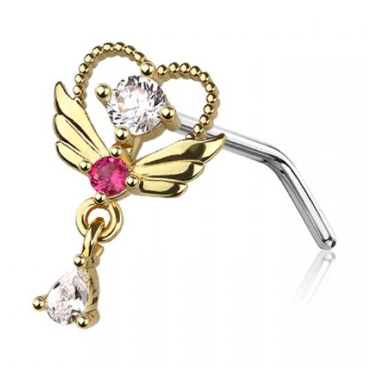 CRAVE - Vente Anneau de nez - CLOU NASAL EN FORME DE L EN ACIER CHIRURGICAL 316L ROUGE EN FORME DE CŒUR AILÉ2