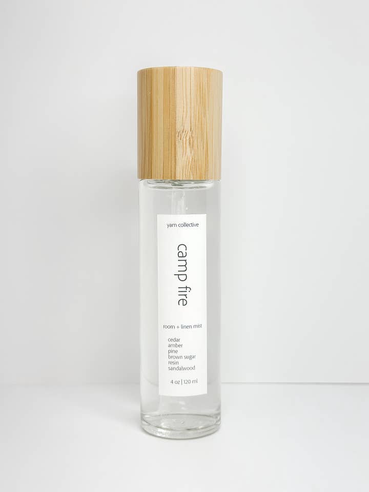 Camp Fire - 4 oz Cedar + Vanilla Room & Linen Mist for wholesale by yam collective