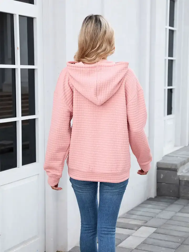 Rosa Gemütlicher Waffelstrick-Hoodie | Übergroßer Pullover mit Tasche für den Großhandel auf Faire2