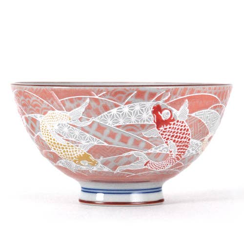 Cuenco de arroz de porcelana Koi Fish Design de 10 onzas, 4.5 pulgadas de diámetro x 2.5 pulgadas de alto, rojo para venta al por mayor de Urban Tokyo