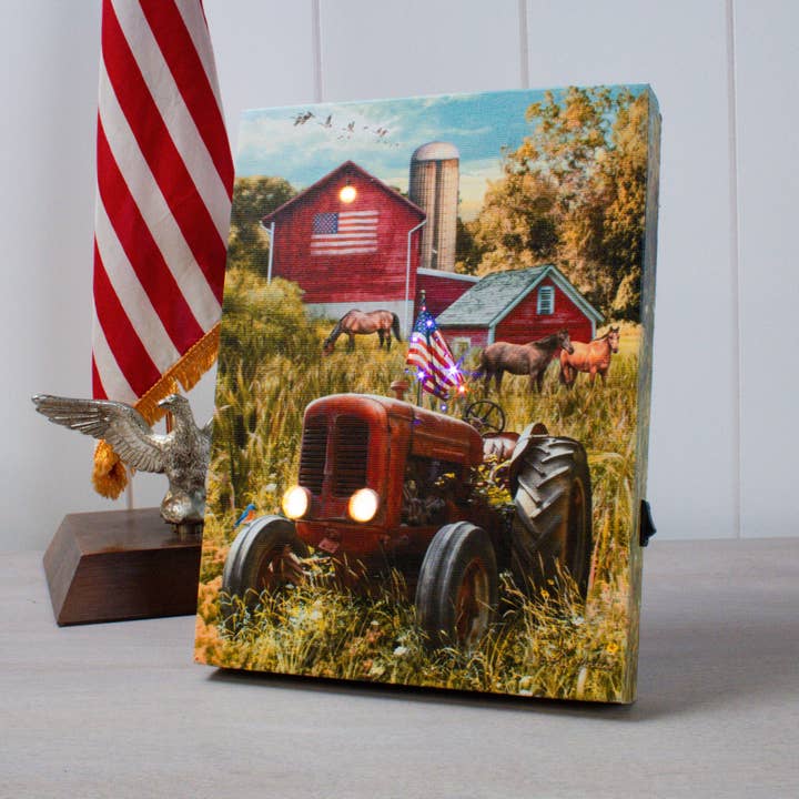 Patriotic Farm 8x6 Lighted Tabletop Canvas for wholesale by Glow Decor