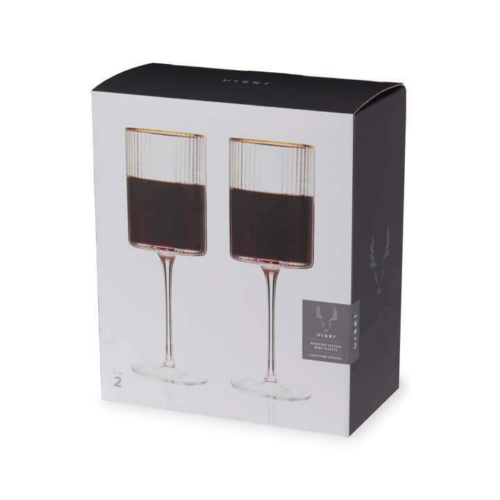 Viski - Wholesale Wine Glass - Deco Meridian Gold Rimmed Crystal Wine Glasses Set of 21