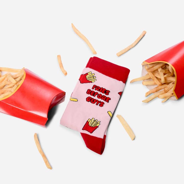 Happy Bits Socks - Wholesale Socks - Women's - Fries Before Guys Bamboo Socks| Fries Socks| Pastel PinkĀ 4