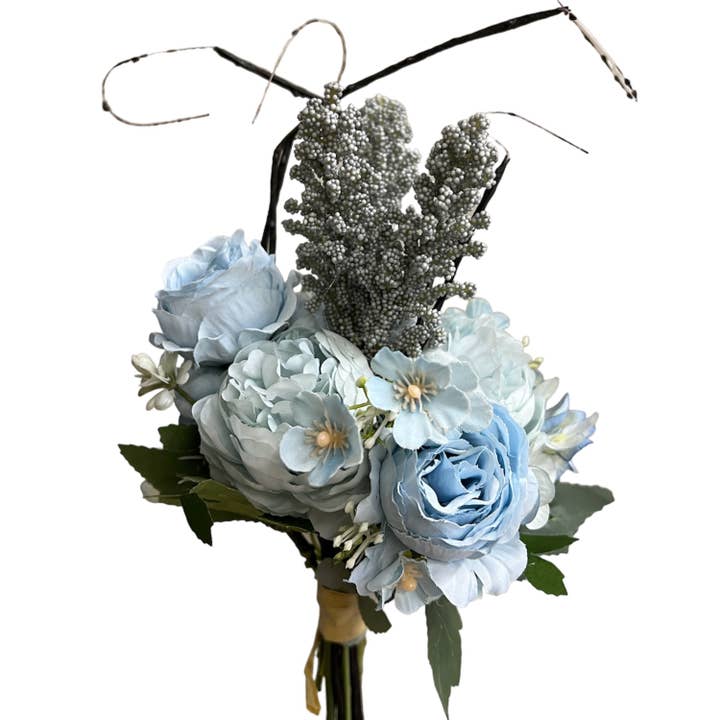 Sun Decorer - Wholesale Artificial Flowers - Artificial Light Blue Tea Rose Lotus and Hydrangea Bouquet A