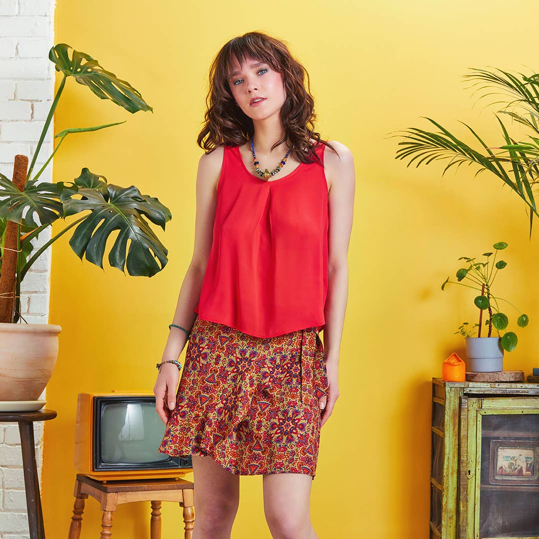 Los Banditos – wholesale Blus - Dam – Djup urringning Ärmlös Boho Röd Rygglös Topp1