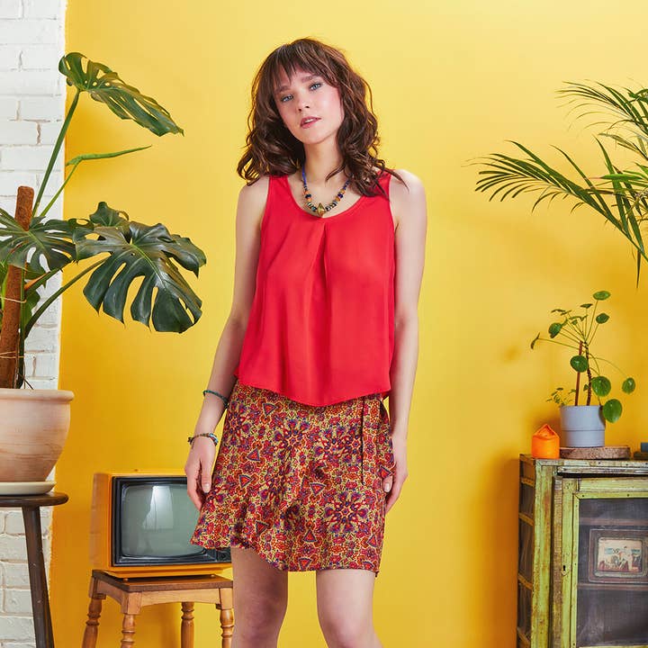 Los Banditos – wholesale Blus - Dam – Djup urringning Ärmlös Boho Röd Rygglös Topp1