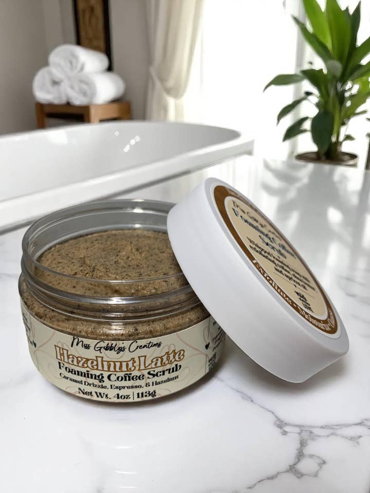 Hazelnut Latte- 4oz Brown Sugar Coffee Scrub for wholesale by Miss Gibbly’s Creations