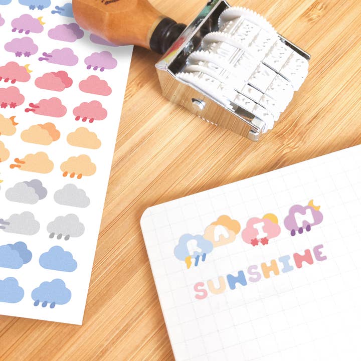 Cloud Weather Alphabet Sticker Sheet for wholesale by Poyura