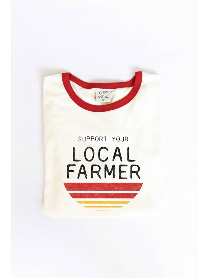 OAT COLLECTIVE - Wholesale Screen Printed T-Shirt - Women's - SUPPORT YOUR LOCAL FARMERS Ringer Graphic T-Shirt1