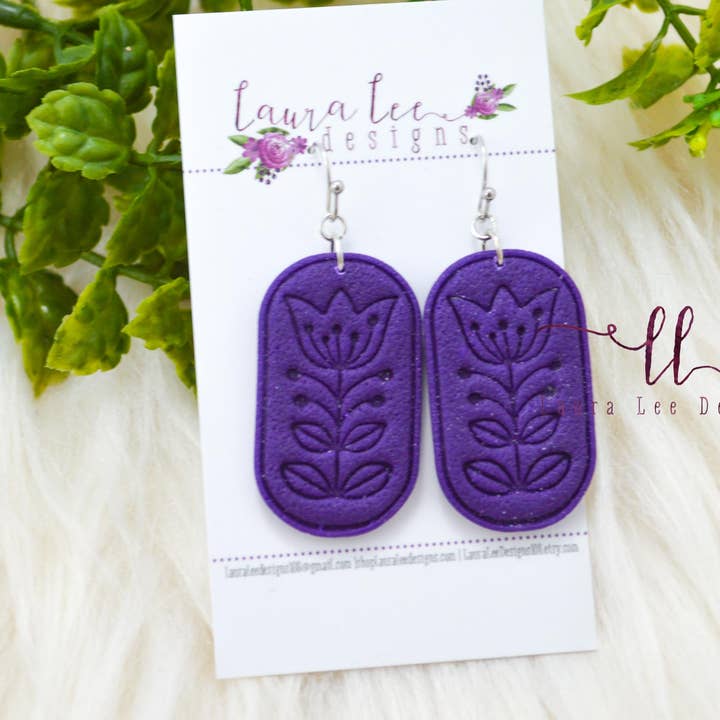 Tulip Imprint Clay Earrings || Purple for wholesale by Laura Lee Designs