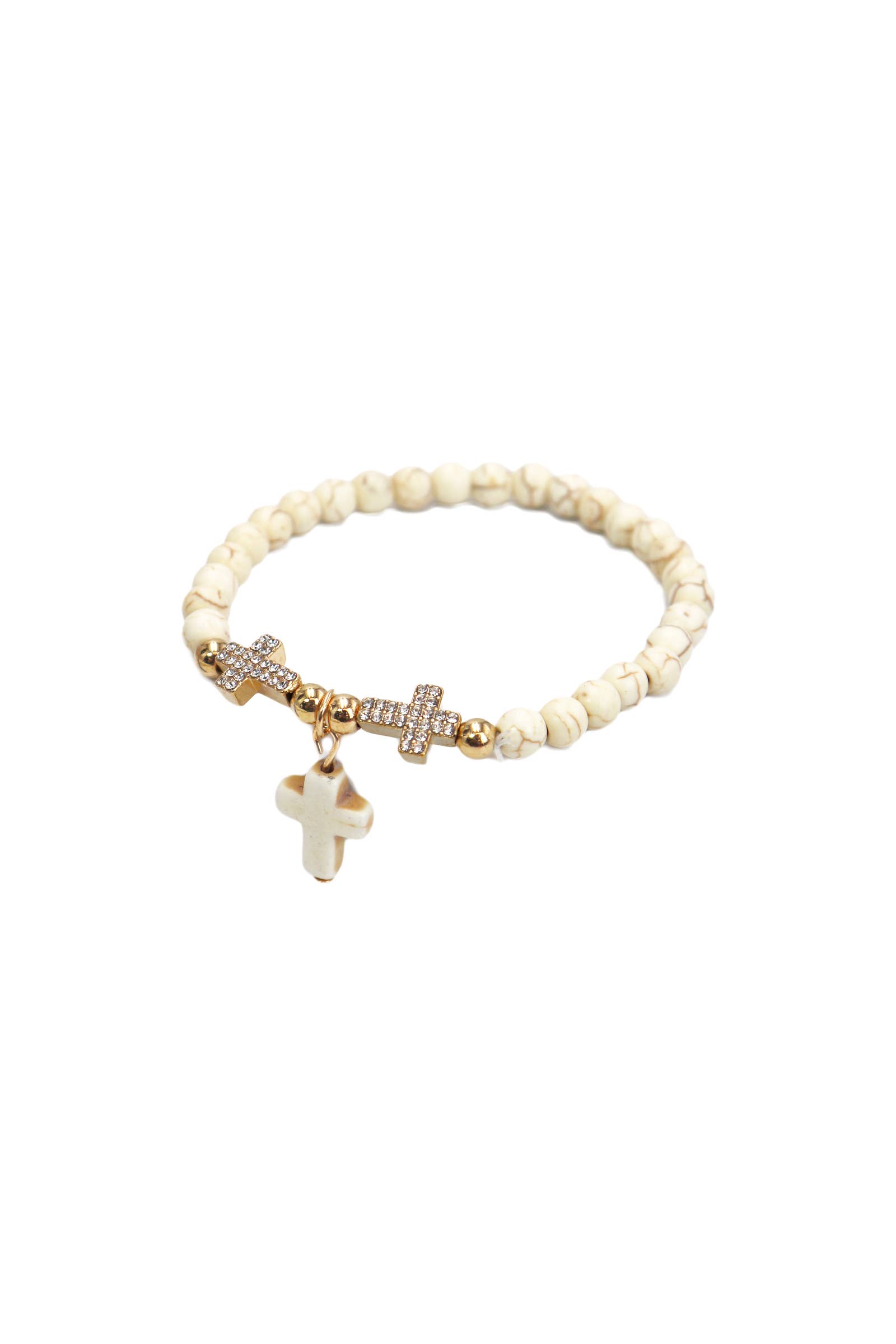 Cap Zone - Wholesale Beaded Bracelet - Cross Pendant Stone Beaded Stretch Bracelet5